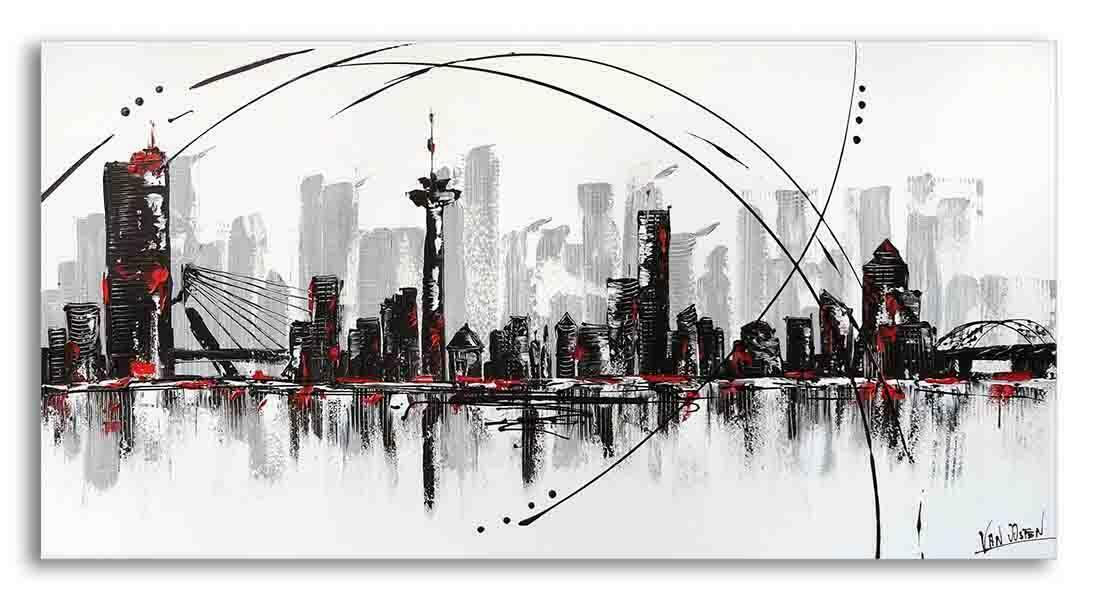Zegenen Wijzerplaat wijsvinger Skyline Rotterdam zwart-wit schilderij | Abstract geschilderd |  GaveSchilderijen.nl
